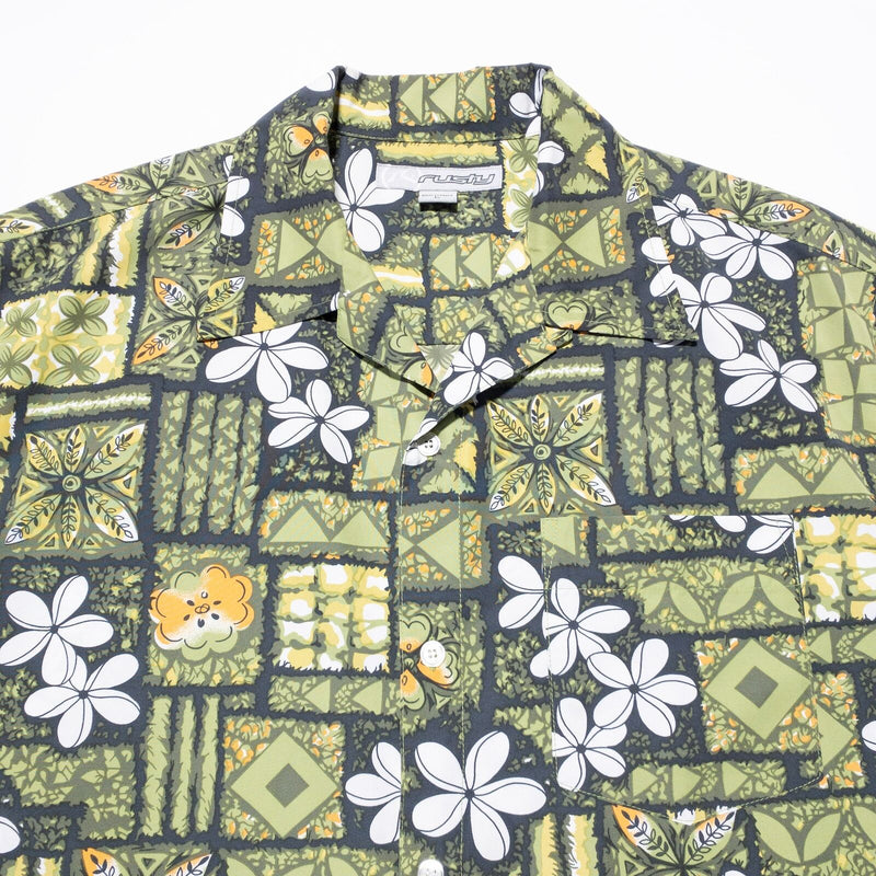 Rusty Surf Skate Hawaiian Shirt Men's Large Floral Green Loop Collar Vintage 90s