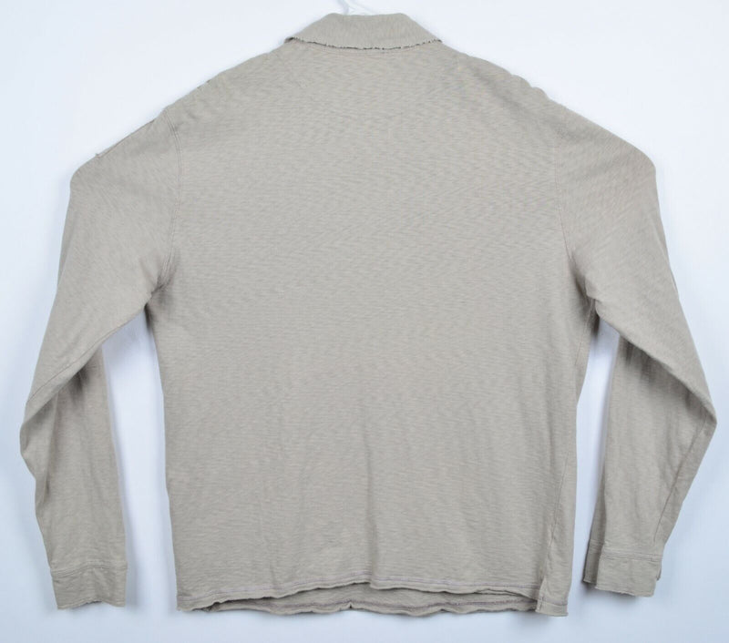 Carbon 2 Cobalt Polo Shirt Men's Large Oatmeal Brown 1/4 Snap Long Sleeve
