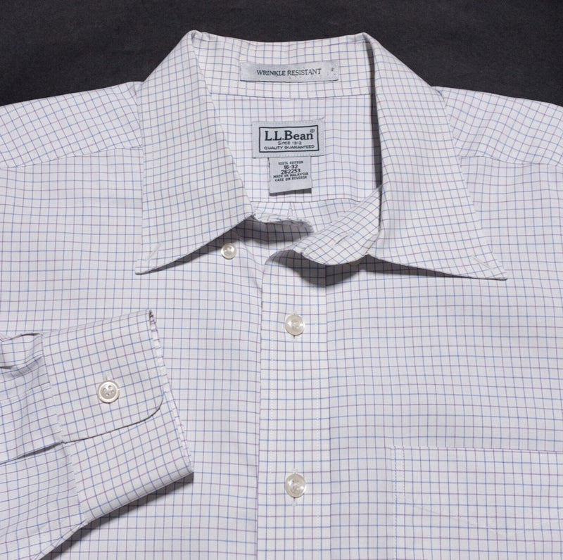 L.L. Bean Shirt Men's 16 Wrinkle-Free Pinpoint Oxford Cloth White Graph Check