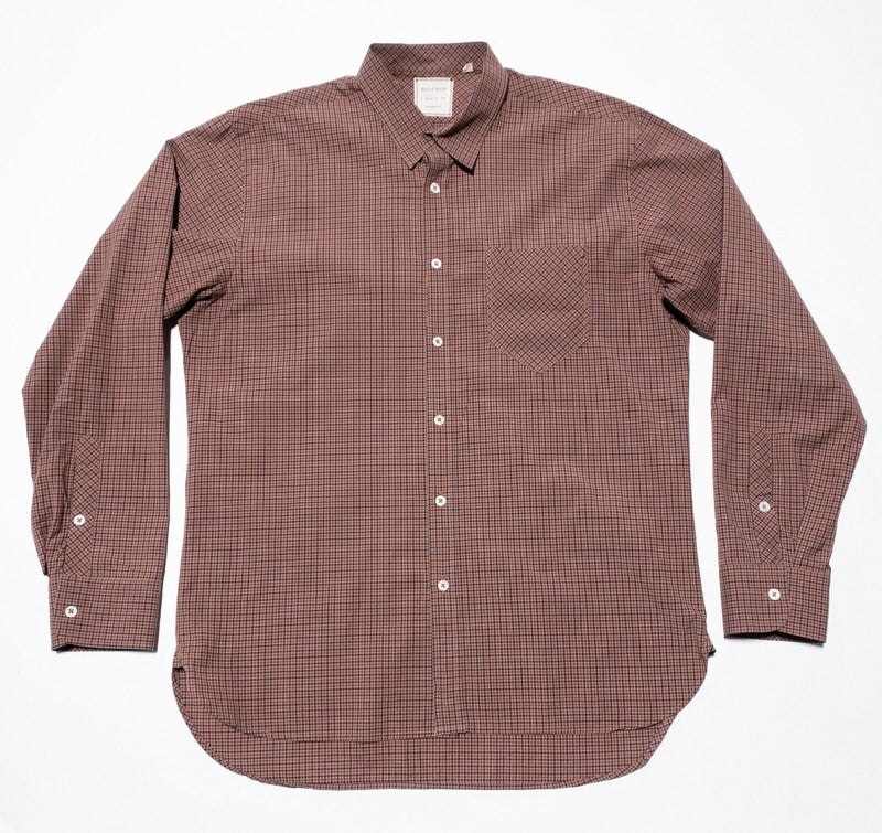 Billy Reid Shirt Men's Large Standard Cut Orange Navy Blue Check Button-Front