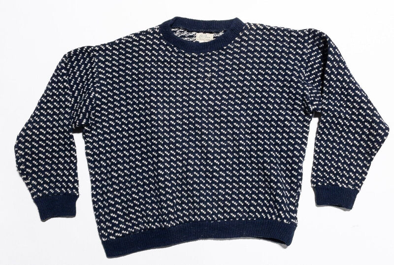 Vintage L.L. Bean Birdseye Sweater Men's Large Script Tag Wool Norway Blue HOLES