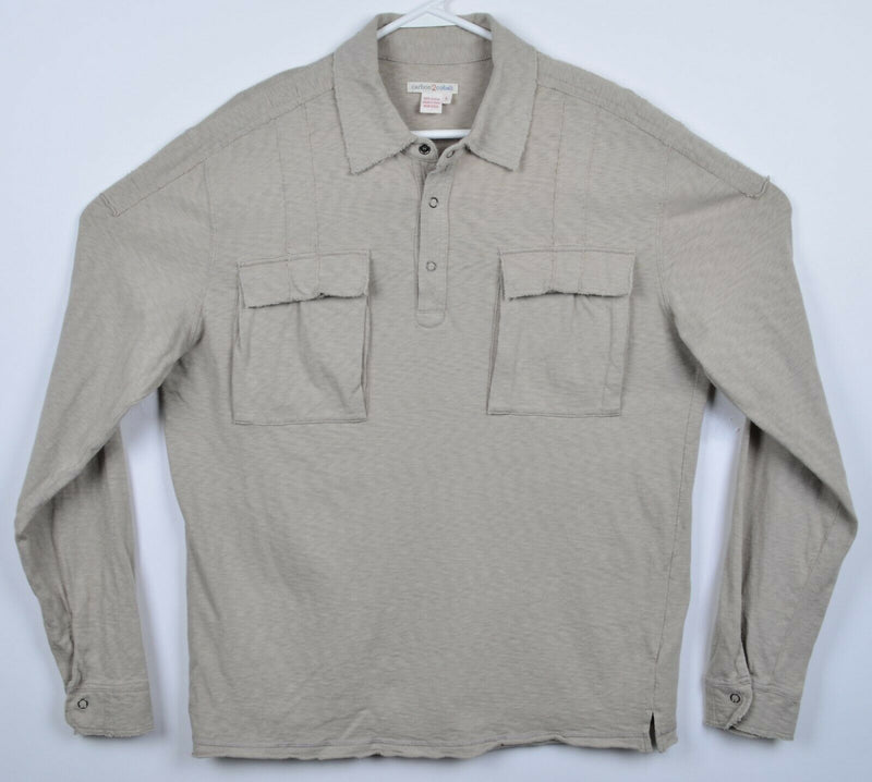 Carbon 2 Cobalt Polo Shirt Men's Large Oatmeal Brown 1/4 Snap Long Sleeve