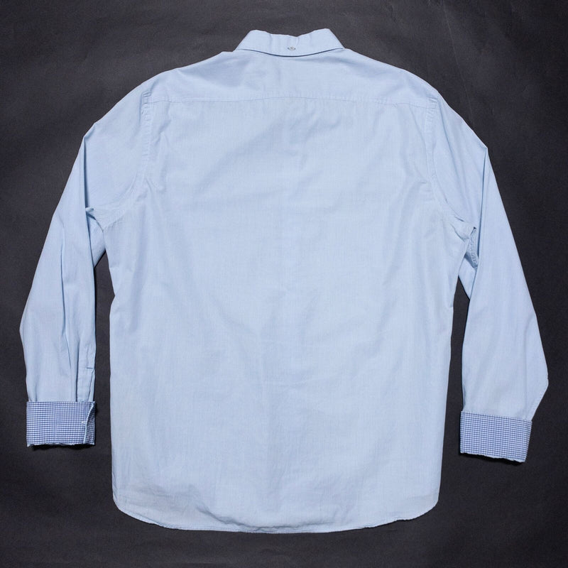 Burberry Flip Cuff Shirt Men's XL Blue Striped Button-Down Houndstooth Logo