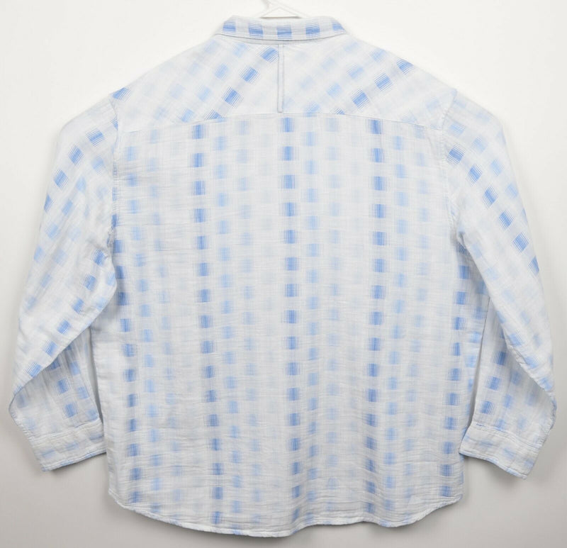 Carbon 2 Cobalt Men's 2XL White Blue Check Long Sleeve Button-Front Shirt