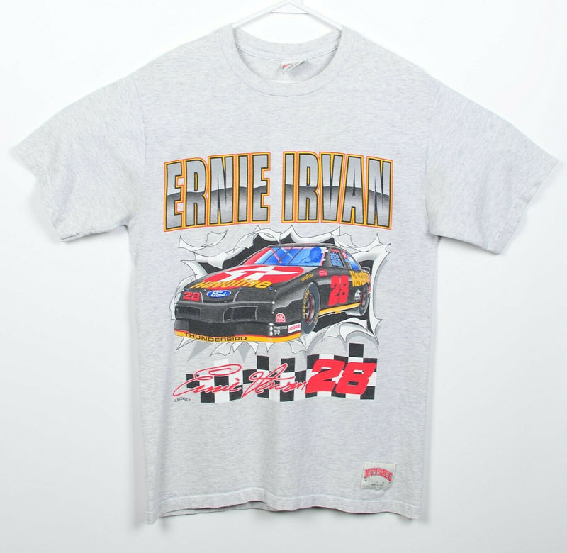 Vintage 90s NASCAR Men's Large Ernie Irvan Nutmeg Gray Racing Graphic T-Shirt