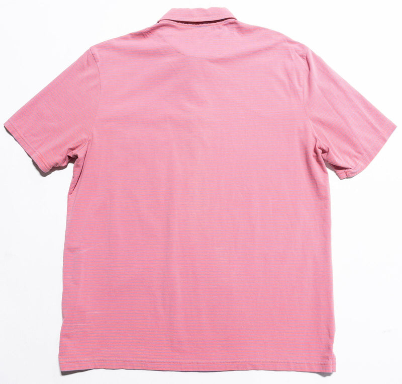 johnnie-O Hangin' Out Polo Shirt Men's Large Pink Striped Pocket Preppy Surfer