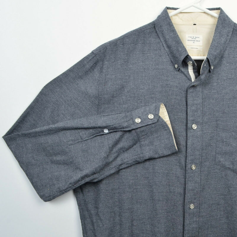 Rag & Bone Standard Issue Men's XL Heather Gray Designer Button-Down Shirt