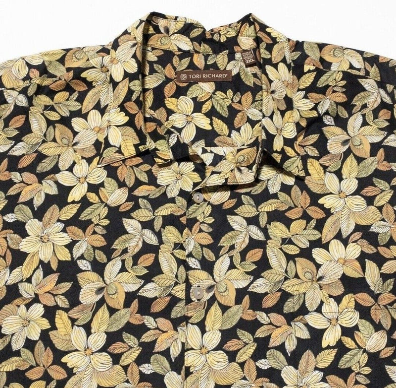 Tori Richard Hawaiian Shirt 3XL Men's Floral Leaf Print Black Cotton Lawn USA
