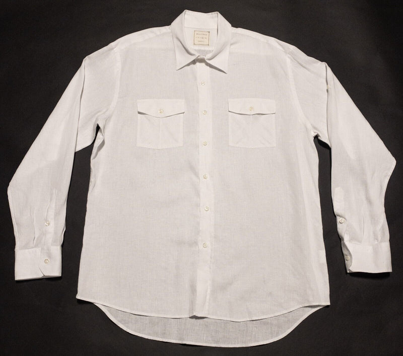 Billy Reid Linen Shirt Men's XL Standard Cut Solid White Long Sleeve Button-Up