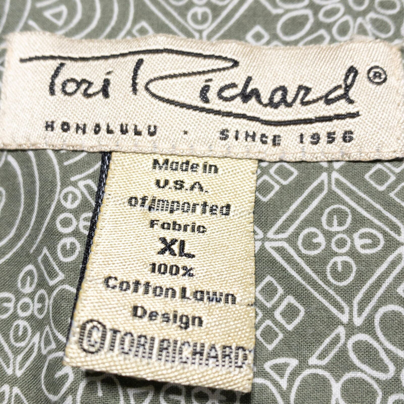 Tori Richard Hawaiian Shirt Men's XL Cotton Lawn Green Geometric Print Aloha