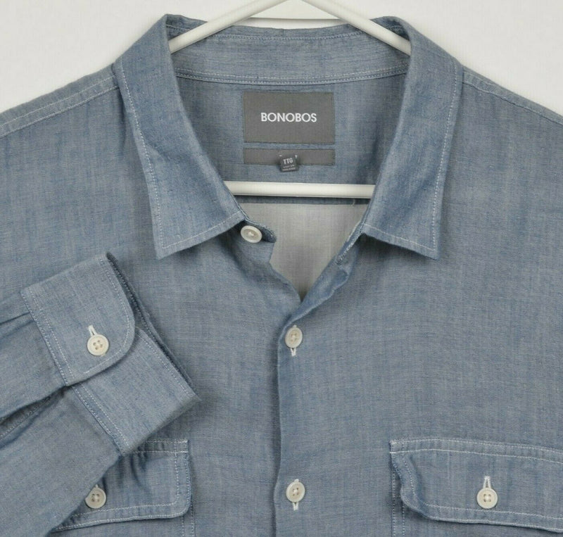 Bonobos Men's 2XL Slim Fit Blue Chambray Soft Double-Layer Button-Front Shirt