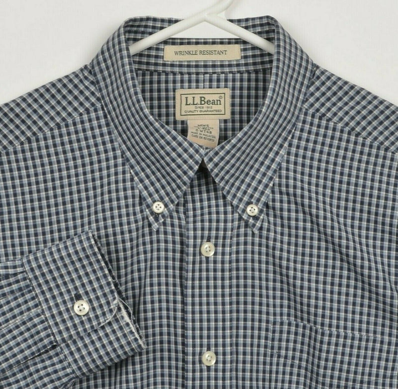 L.L. Bean Men's Large Wrinkle Resistant Blue Check Button-Down Shirt