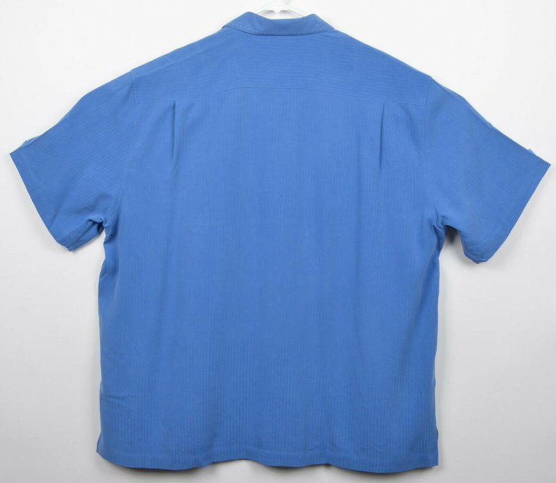 Nat Nast Men's Sz 2XL American Fit 100% Silk Blue Textured Storm Hawaiian Shirt