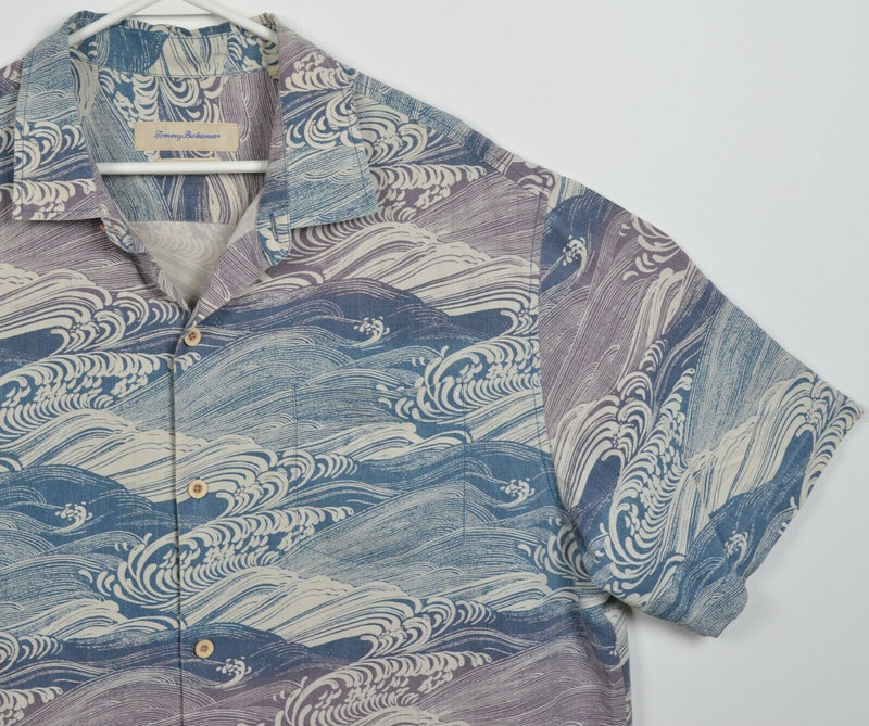 Tommy Bahama Men's XL Original Fit Waves 100% Silk Blue Purple Hawaiian Shirt