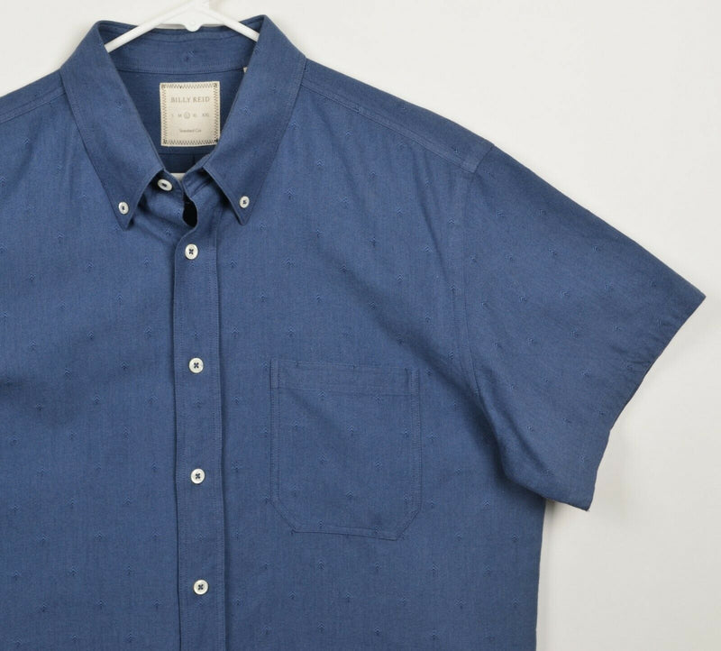 Billy Reid Men Large Standard Cut Blue Geometric Short Sleeve Button-Down Shirt