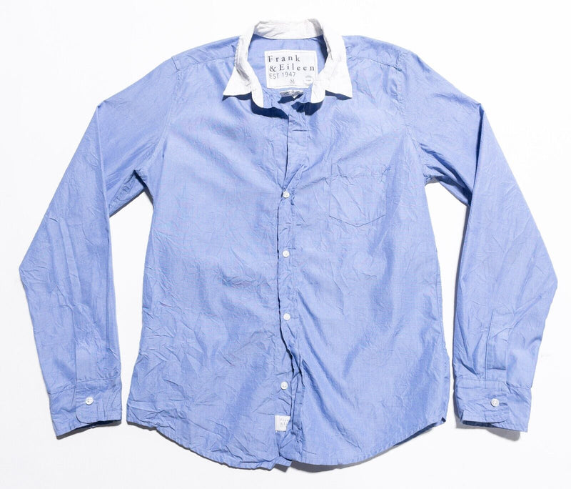 Frank & Eileen Barry Shirt Women's Medium Button-Front Contrast Collar Blue