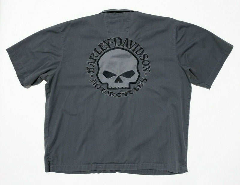 Harley-Davidson Skull Shirt 2XL Men's Button-Front Gray Willie G Garage Biker