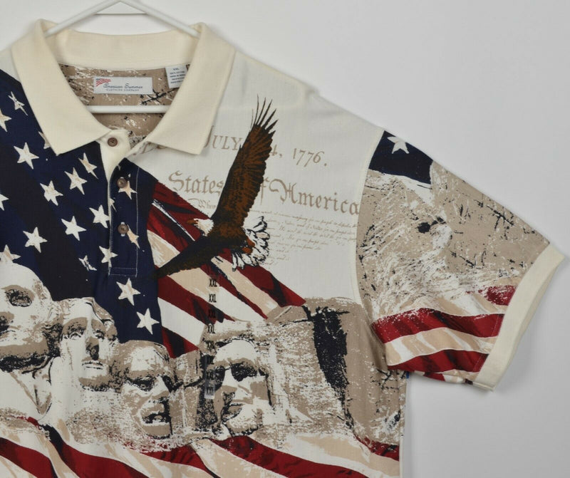Mount Rushmore Men's 2XL American Summer USA Patriotic Flag Eagle Polo Shirt