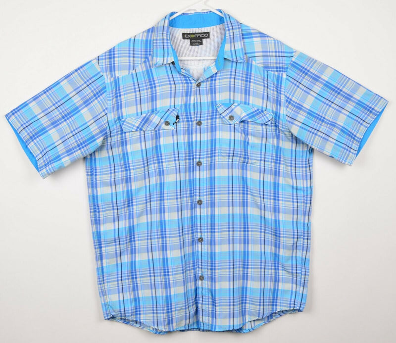 ExOfficio Men's Sz Large Vented Packable Blue Plaid Hiking Outdoors Shirt