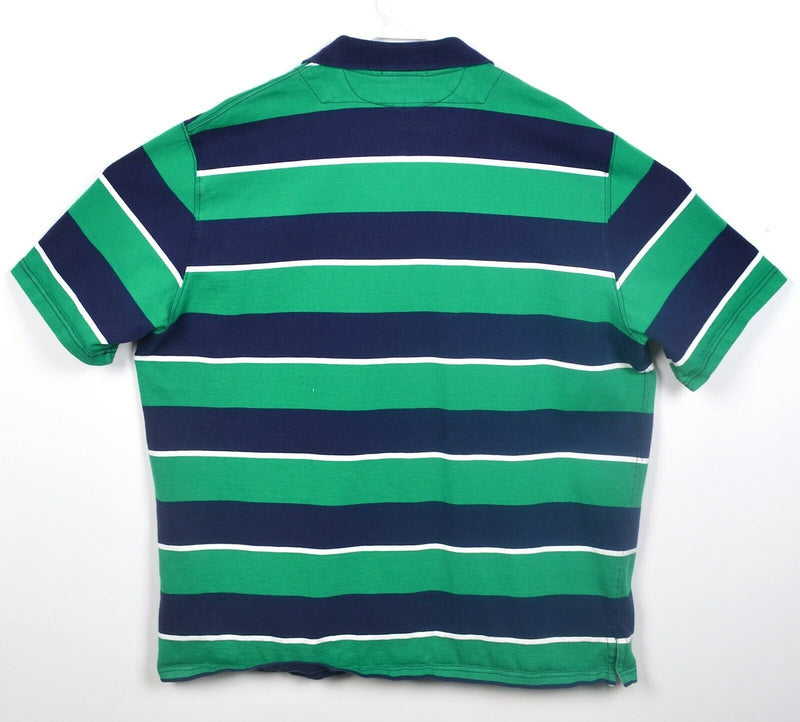Polo Ralph Lauren Men's XL Green Navy Blue Chunky Striped S/S Rugby Shirt