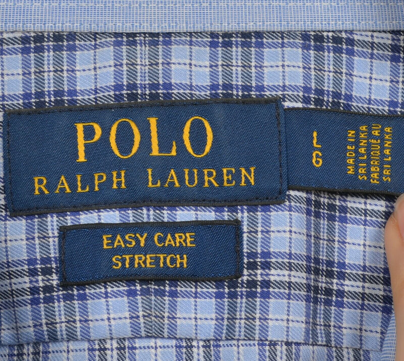 Polo Ralph Lauren Men's Large Easy Care Stretch Blue Plaid Pony Flip Cuff Shirt