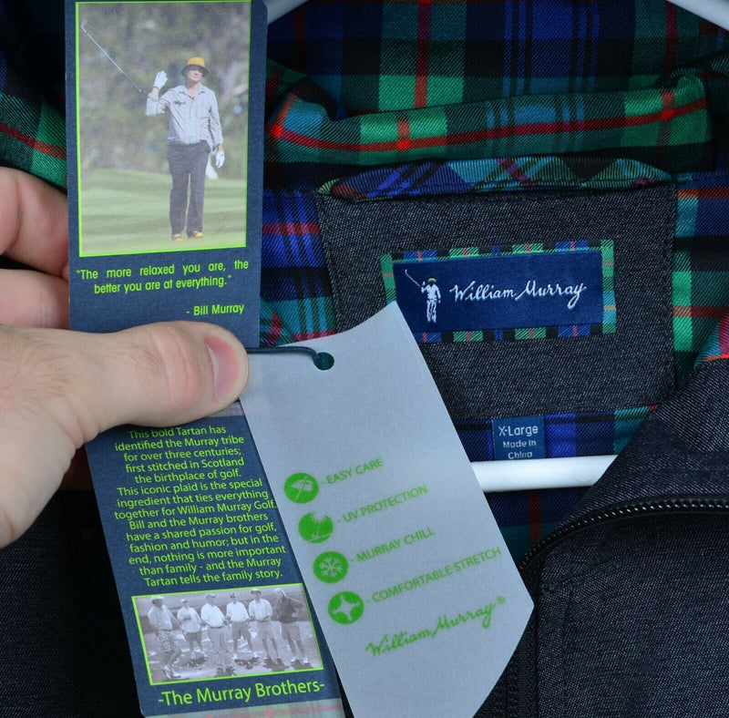 William Murray Men’s Sz XL Gray Plaid Lined Full Zip Hooded Golf Jacket
