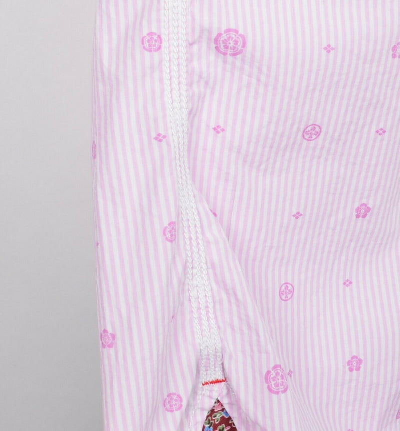 Robert Graham Men Medium Tailored Fit Pink Striped Geometric Button-Front Shirt