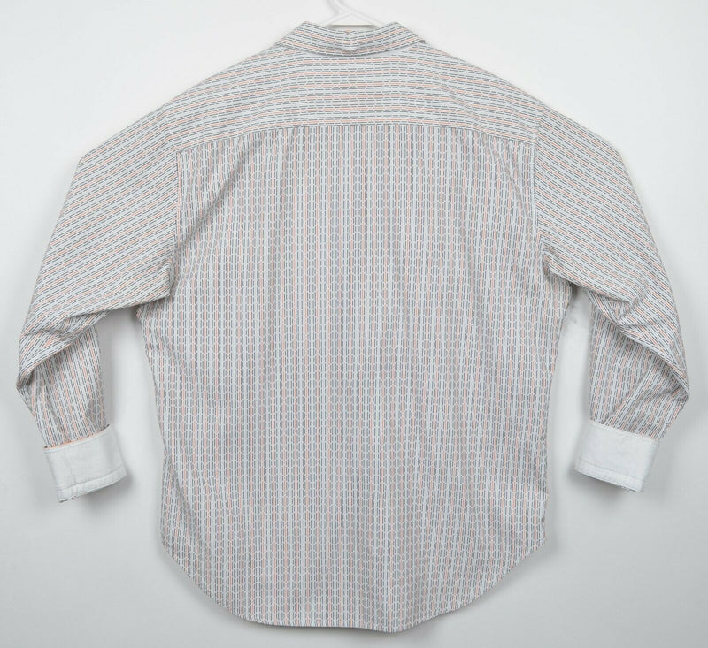 Robert Graham Men's XL Flip Cuff White Orange Geometric Striped Designer Shirt