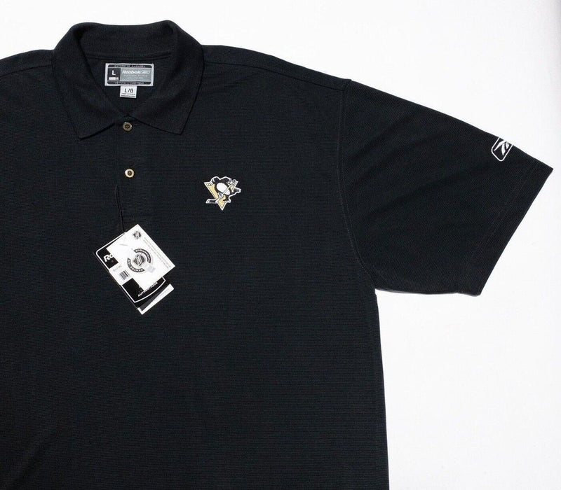 Pittsburgh Penguins Reebok Polo Shirt Large Mens Black NHL Hockey Short Sleeve