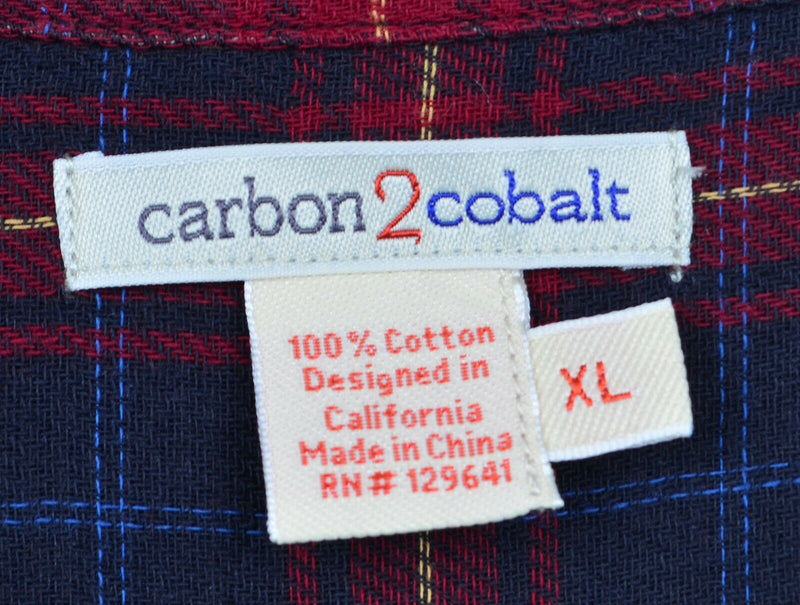 Carbon 2 Cobalt Men's Sz XL Navy Blue Red Plaid Button-Front Flannel Shirt