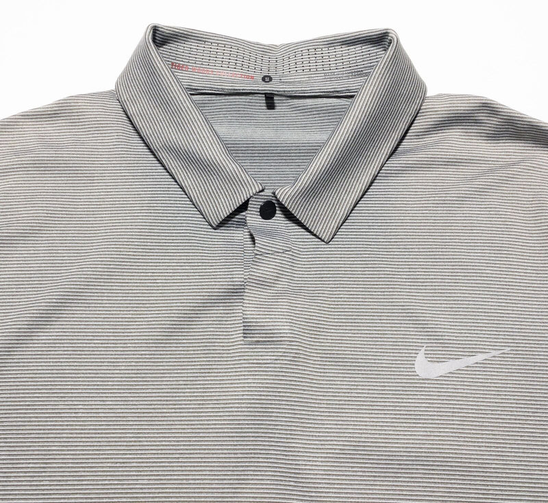 Tiger Woods Nike Golf Polo Men's Small Gray Striped Wicking Stretch Snap Vented