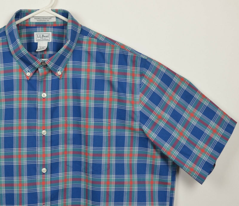 L.L. Bean Men's XL Wrinkle Resistant Blue Plaid Short Sleeve Button-Down Shirt