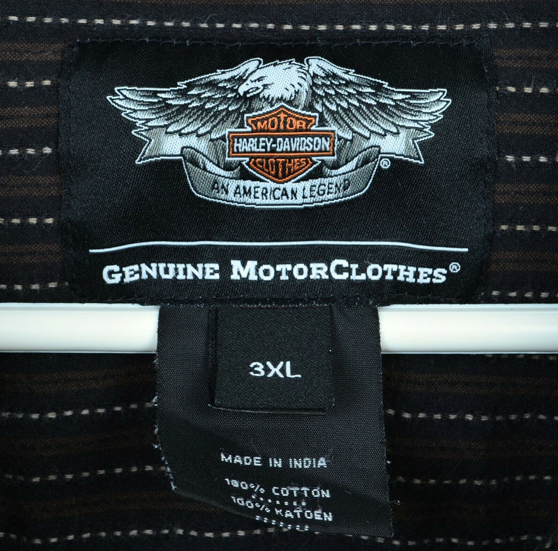 Harley-Davidson Men's 3XL Brown Striped Skull Garage Mechanic Biker Shirt