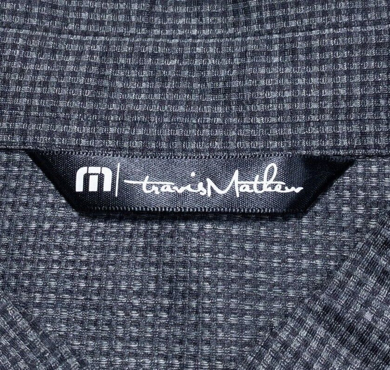 Travis Mathew Polo Large Men's Golf Shirt Gray Check Polyester Wicking Logo