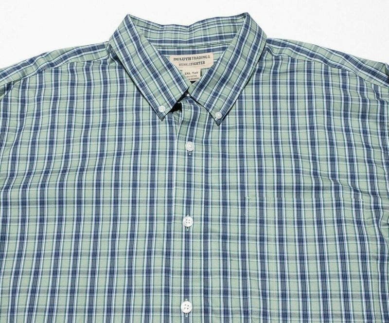 Duluth Trading Co. Men's 2XLT Tall Shirt Wrinkle Fighter Button-Down Green Plaid