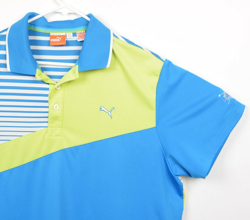 Puma Dry Cell Men's Sz XL Blue Green Colorblock Performance Golf Polo Shirt