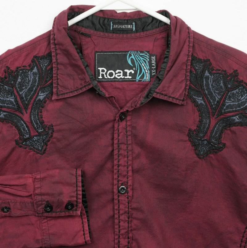 Roar Signature Men's 2XL Maroon Red Cross Tribal Rockabilly Distressed Shirt