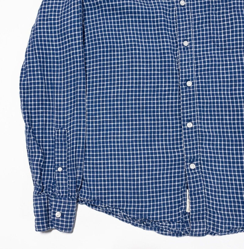 J. Crew Irish Linen Shirt Medium Slim Fit Men Long Sleeve Blue Check Button-Down