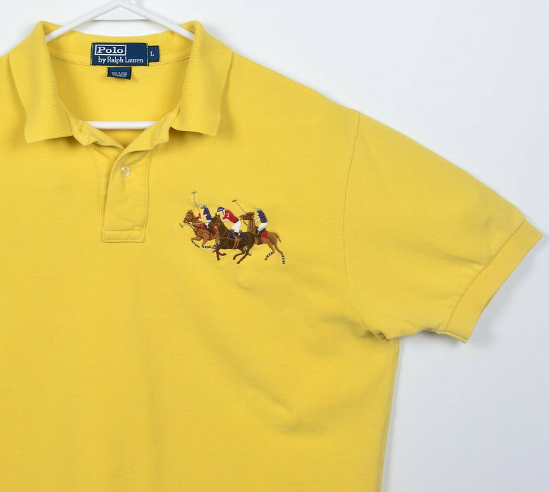 Polo Ralph Lauren Men's Large Big Pony Equestrian Horses Yellow Polo Shirt