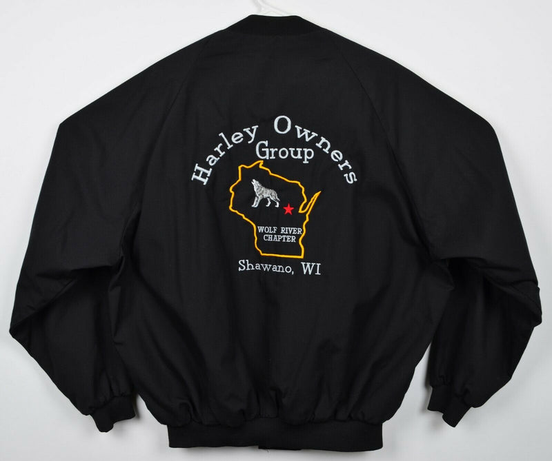 Vintage 80s Harley Owner's Group Men's Large Black Wolf HOG Snap Bomber Jacket
