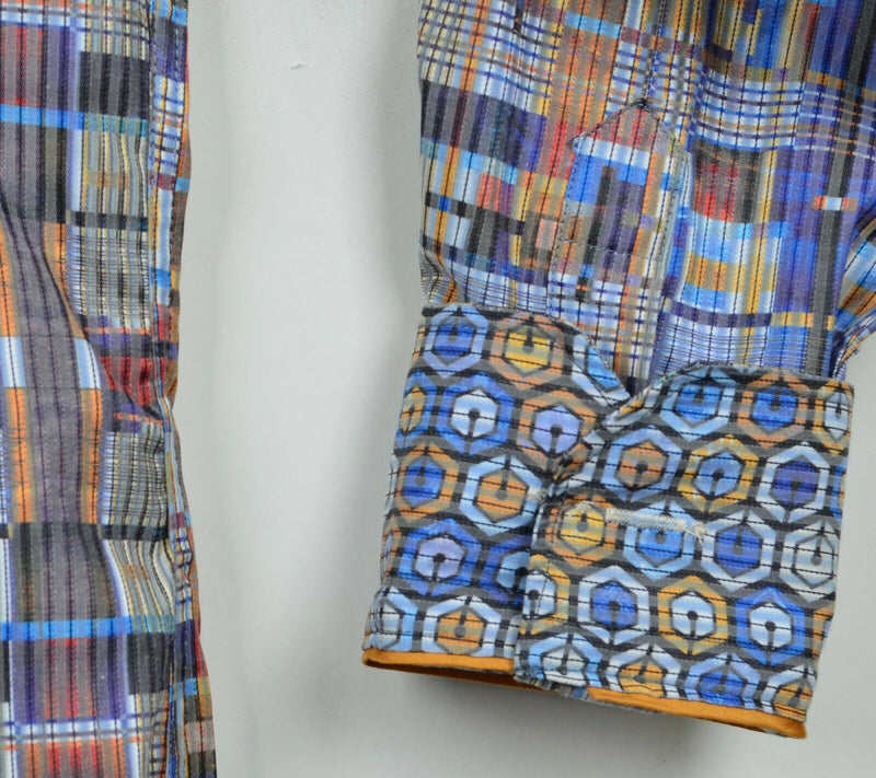 Luchiano Visconti Men's Large Flip Cuff Multi-Color Geometric Designer Shirt