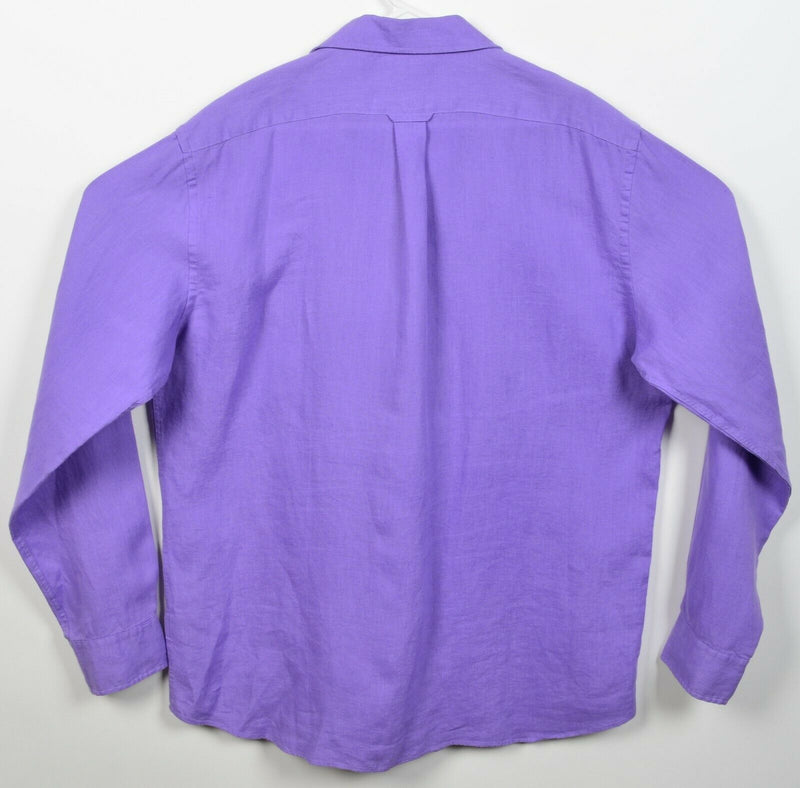 Faconnable Men's XL 100% Linen Club Riviera Solid Purple Button-Front Shirt