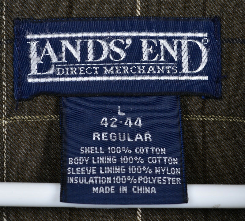Lands End Men's Large Flannel Lined Green Canvas Barn Chore Field Jacket