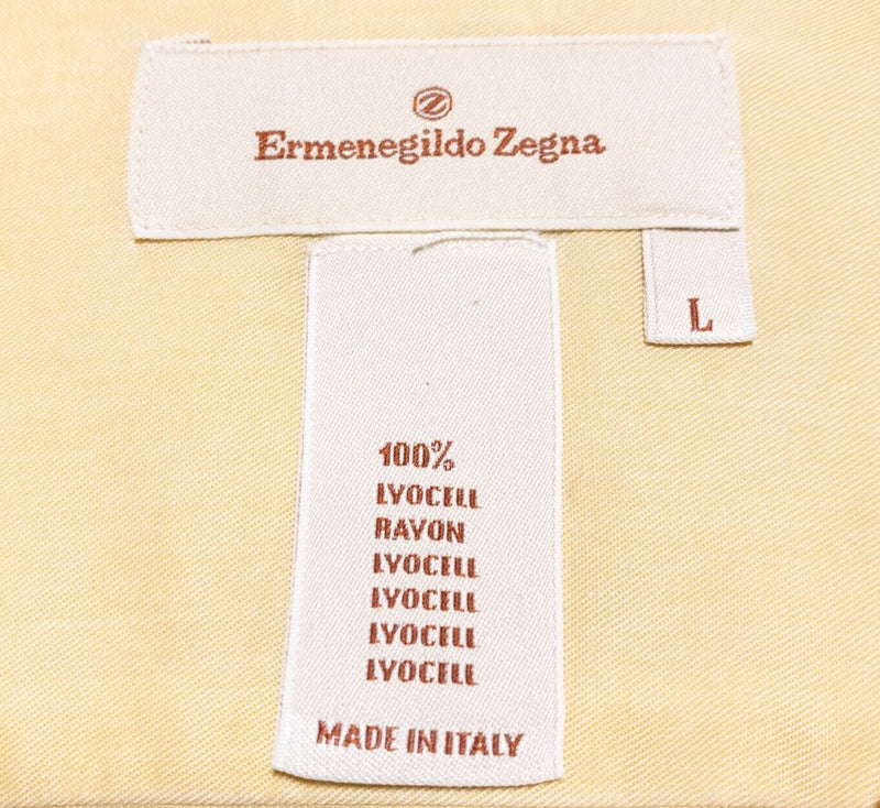 Ermenegildo Zegna Rayon Shirt Men's Large Lyocell Yellow Button-Front Italy