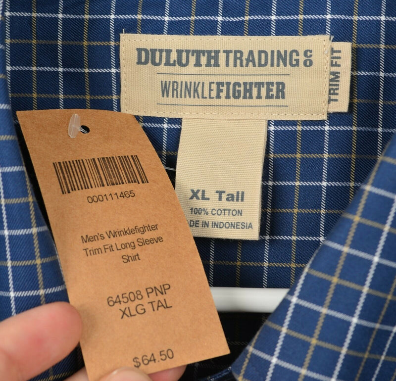 Duluth Trading Co. Men's Sz XLT Trim Fit Wrinkle Fighter Blue Plaid Button Shirt