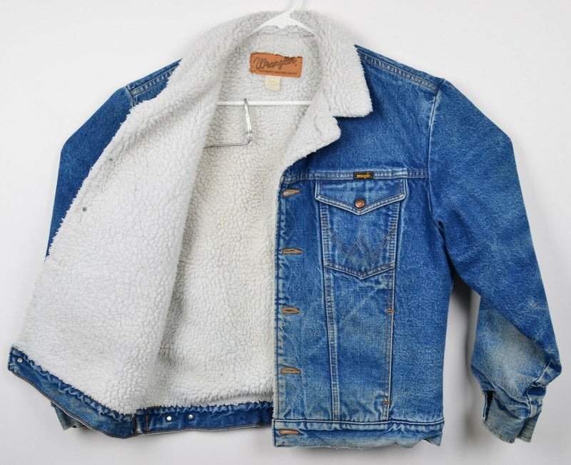 Vintage 80s Wrangler Men's Medium Sherpa Lined Denim Western Trucker Jacket