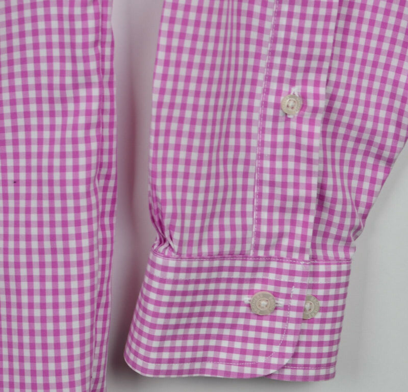 Brooks Brothers Men's Large Non-Iron Pink White Gingham Check Button-Down Shirt