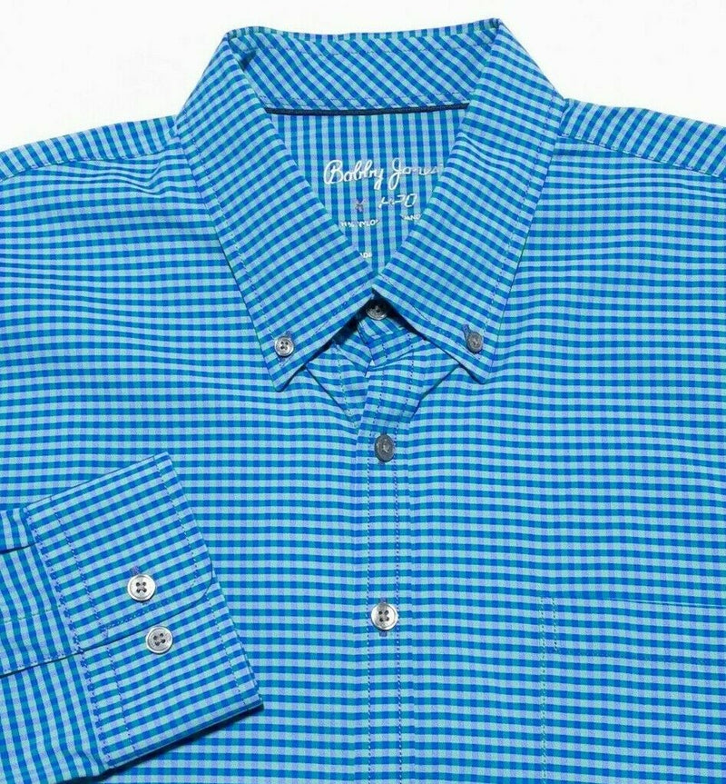 Bobby Jones X-H20 Nylon Wicking Button-Down Shirt Blue Green Check Men's XL?