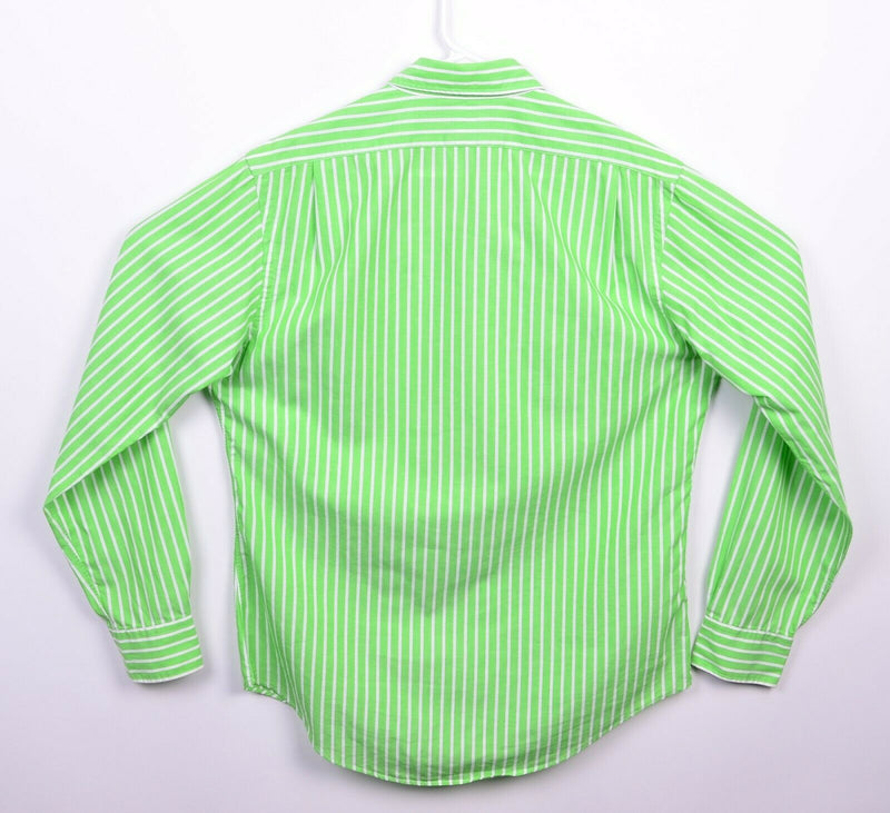 Polo Ralph Lauren Men's Medium Lime Green Striped Cotton Linen Blend Shirt