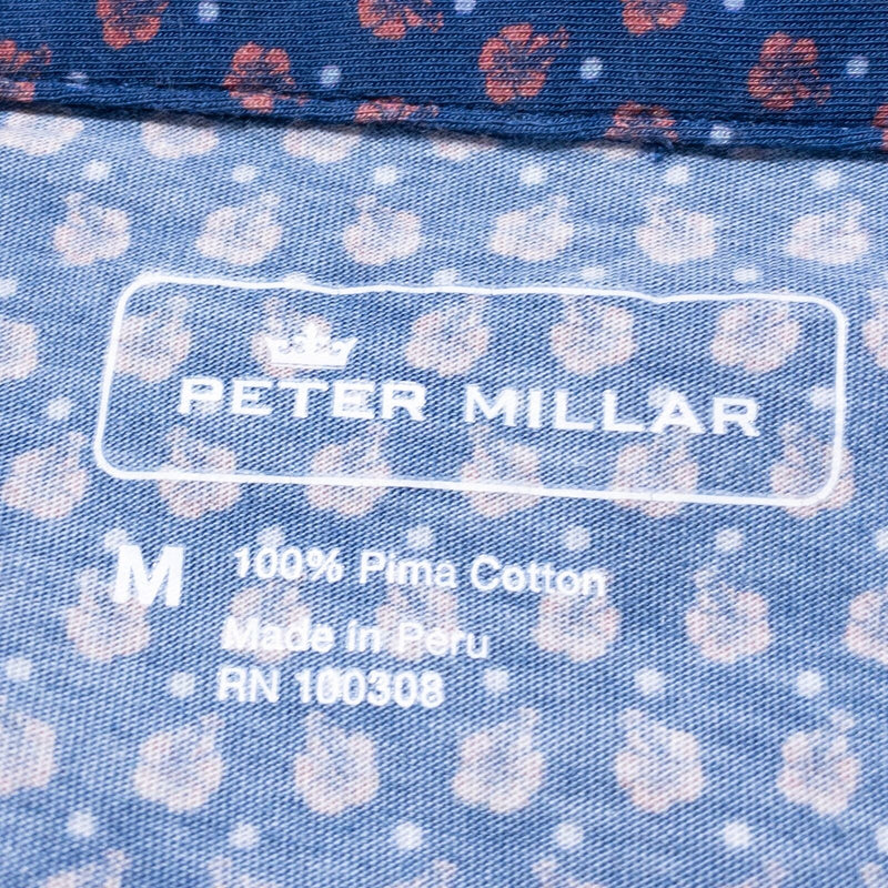 Peter Millar Floral Polo Men's Medium Blue Button-Down Collared Stretch Crown